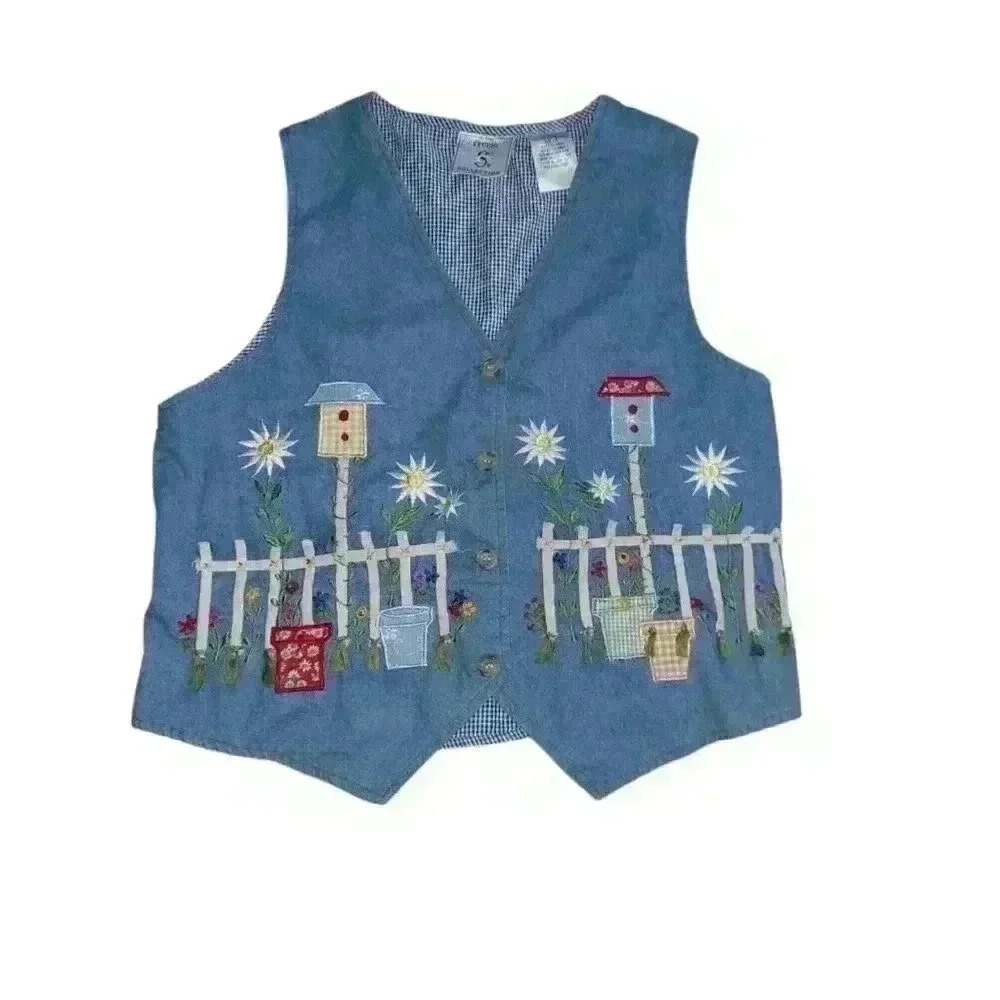 Vintage Sunflower Birdhouse Embroidered Garden Vest